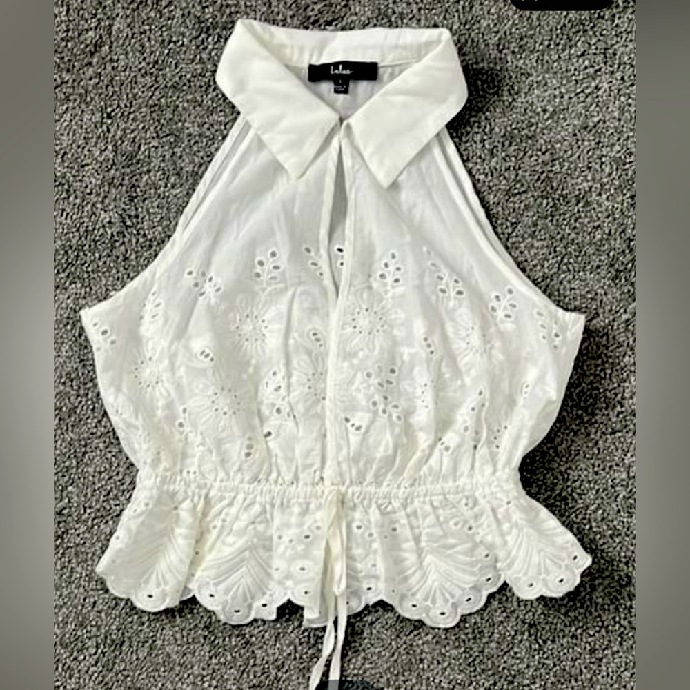 Lulu's Cream Eyelet Collared Blouse small